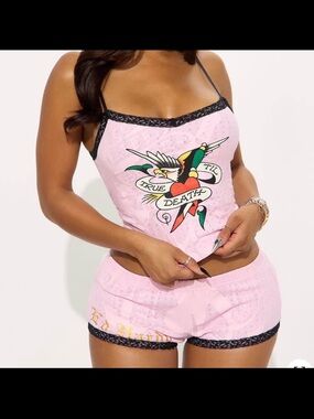 Women’s Pink Lace-Trim Sleep Tank & Short Set